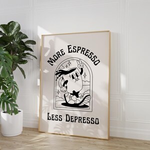 More Espresso Less Depresso Print, Christmas Gift Idea, Retro Quote Wall Print, Kitchen Wall Decor, Coffee Art Poster, Trendy Wall Art