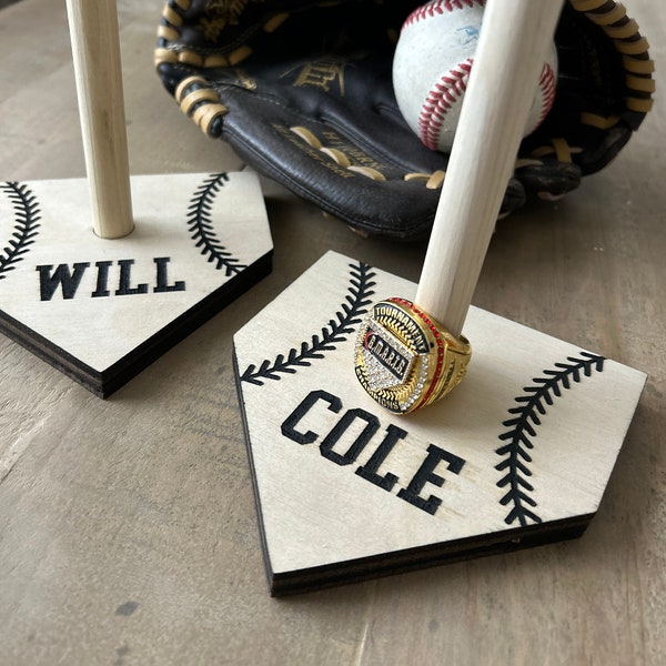 Baseball ring holder, personalized baseball tournament ring holder, ring stand for baseball championship, ring display for baseball rings