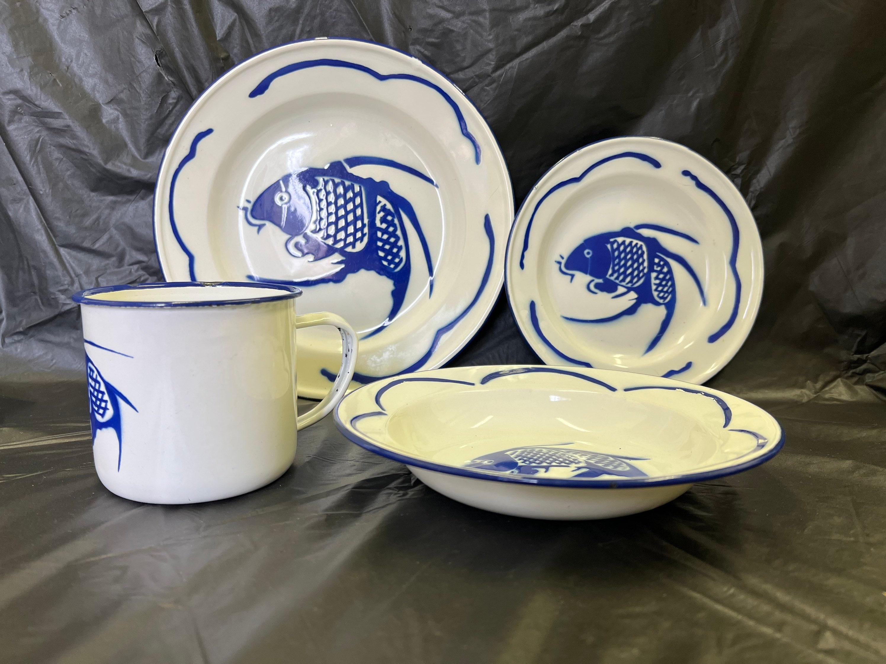 Four Piece Set of Butterfly Brand Enamelware Etsy