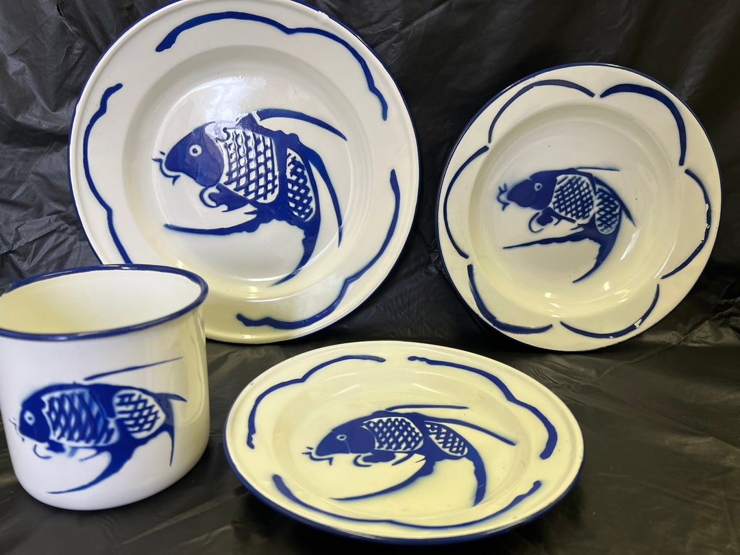 Four Piece Set of Butterfly Brand Enamelware Etsy