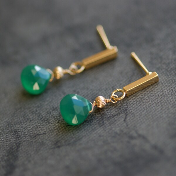 Green Chalcedony Stud Earrings, Green Stone Earrings, Minimalist, Dainty Earrings