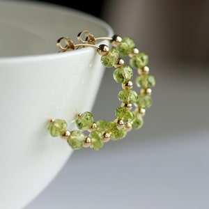 Green Peridot C Hoop Earrings