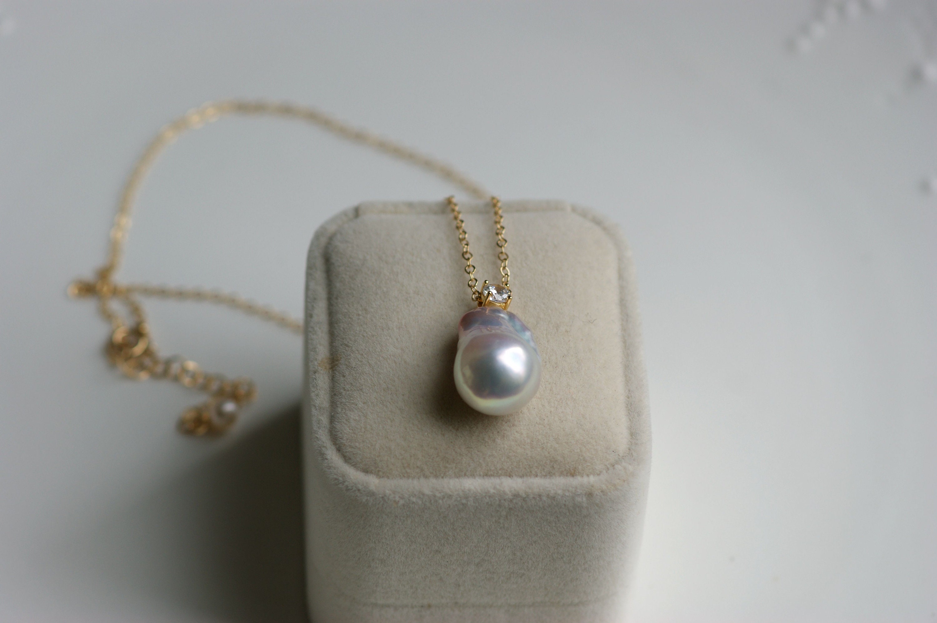 Pearl Necklace with Diamond Charm- SOLD - Sholdt Jewelry Design