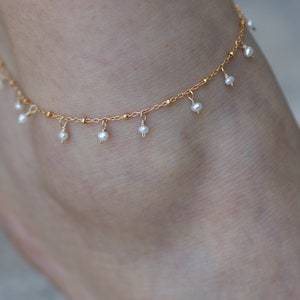 Mini pearls gold filled beads Anklet,Dainty Anklet, Pearl Anklet, 14k Gold Chain Wire Wrapped Anklet, Boho jewelry