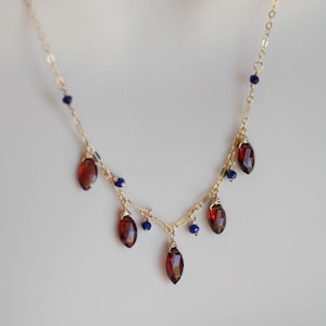 Garnet pendant lapis Necklace In Gold Filled