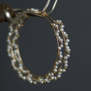Gold Filled Pearl Hoop Earrings: Wire Wrapped Wedding Jewelry