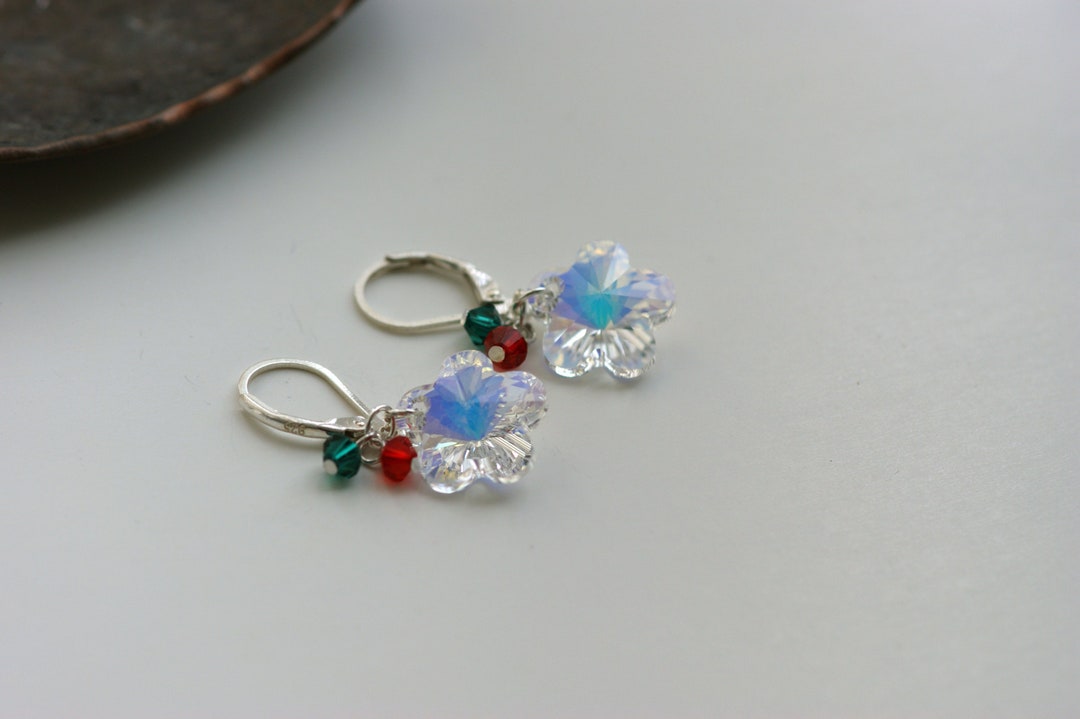 Swarovski Crystal Earrings, White Opal Crystal Flower Earrings ...