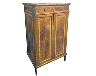 Tall Dresser with Drawers & Marble Top, Antique Louis XVI Classical Armoire English Regency