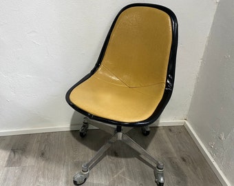 Rare Eames Mustard Yellow Swivel Shell Chair, for Herman Miller,  Contractor Base With Removable Cover