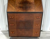 Slant Front Desk With Decorative Wood Inlay, Writing Desk