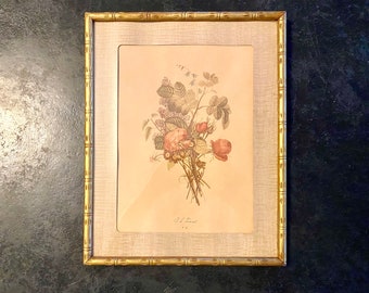 Botanical Vintage Print in Gold Bamboo style Frame