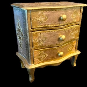 Antique Gilded Apprentice Chest of Drawers, Florentine/Louis XVI Style |Jewelry Box | Trinket Box, Restored