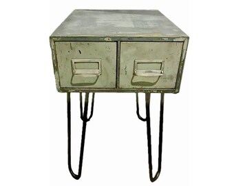 Card File Cabinet Table with Gunmetal Hairpin Legs