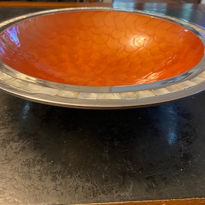 15&quot; Coppery Large Art Bowl -Halloween, Fall, Autumn - Thumbprint / Fish Scale Design by Julia Knight