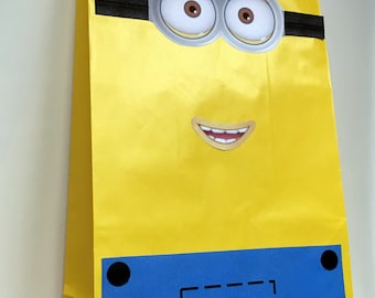 Minion Despicable Me geïnspireerd idee voor kinderverjaardagsfeestje - bouw een Minion-gunstzakje AFDRUKBARE Instant Download ogen mond en overall