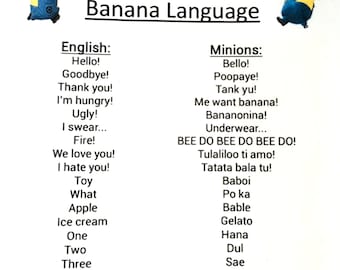 Minion Despicable me inspired idea for kids birthday Party decoration Banana Language PRINTABLE Instant Download