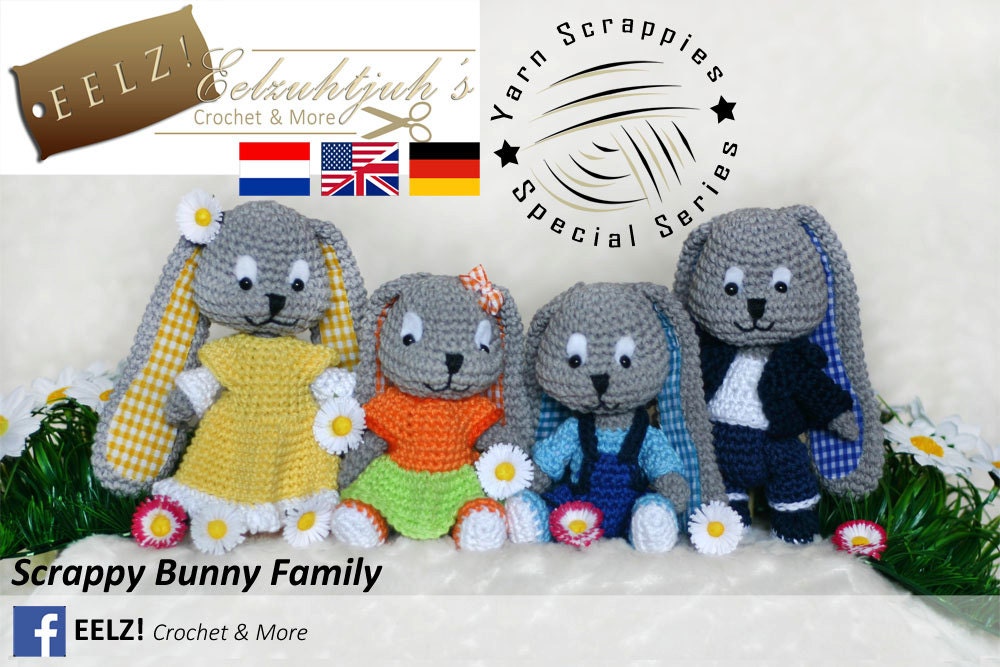 Scrappy Rabbit Scrappy Bunny Family (4 Patterns) - Crochet Pattern - Etsy