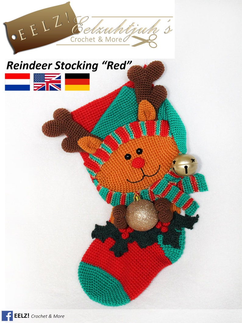 Reindeer Christmas Stocking Crochet Pattern image 1