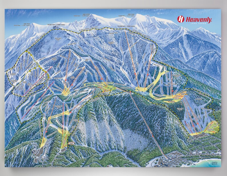 Heavenly Resort Licensed Trail Map Large Canvas 32 X 44 Etsy