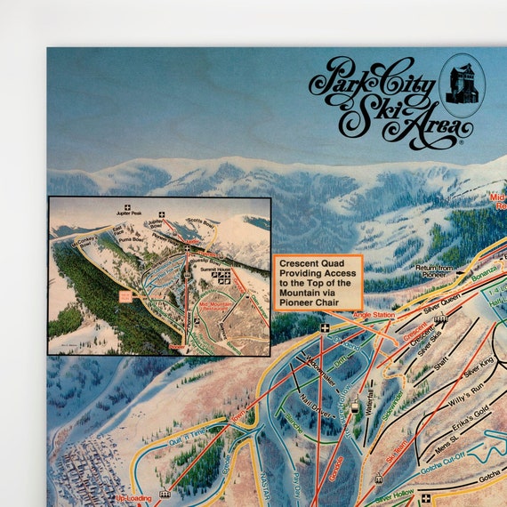 Park City Resort Licensed Trail Map - Large Maple Wood Print 30