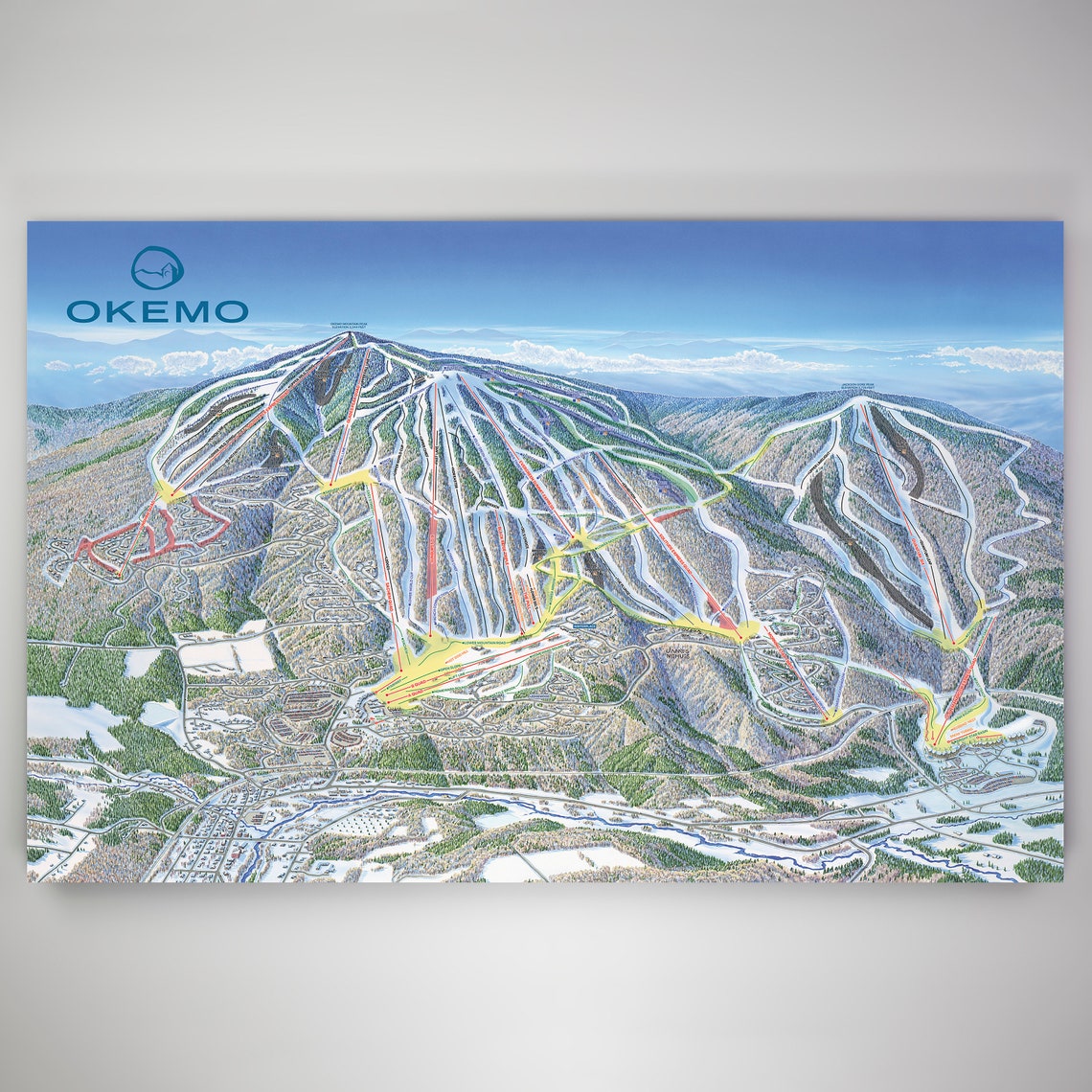 Okemo Resort Licensed Trail Map Medium Canvas 22 X Etsy
