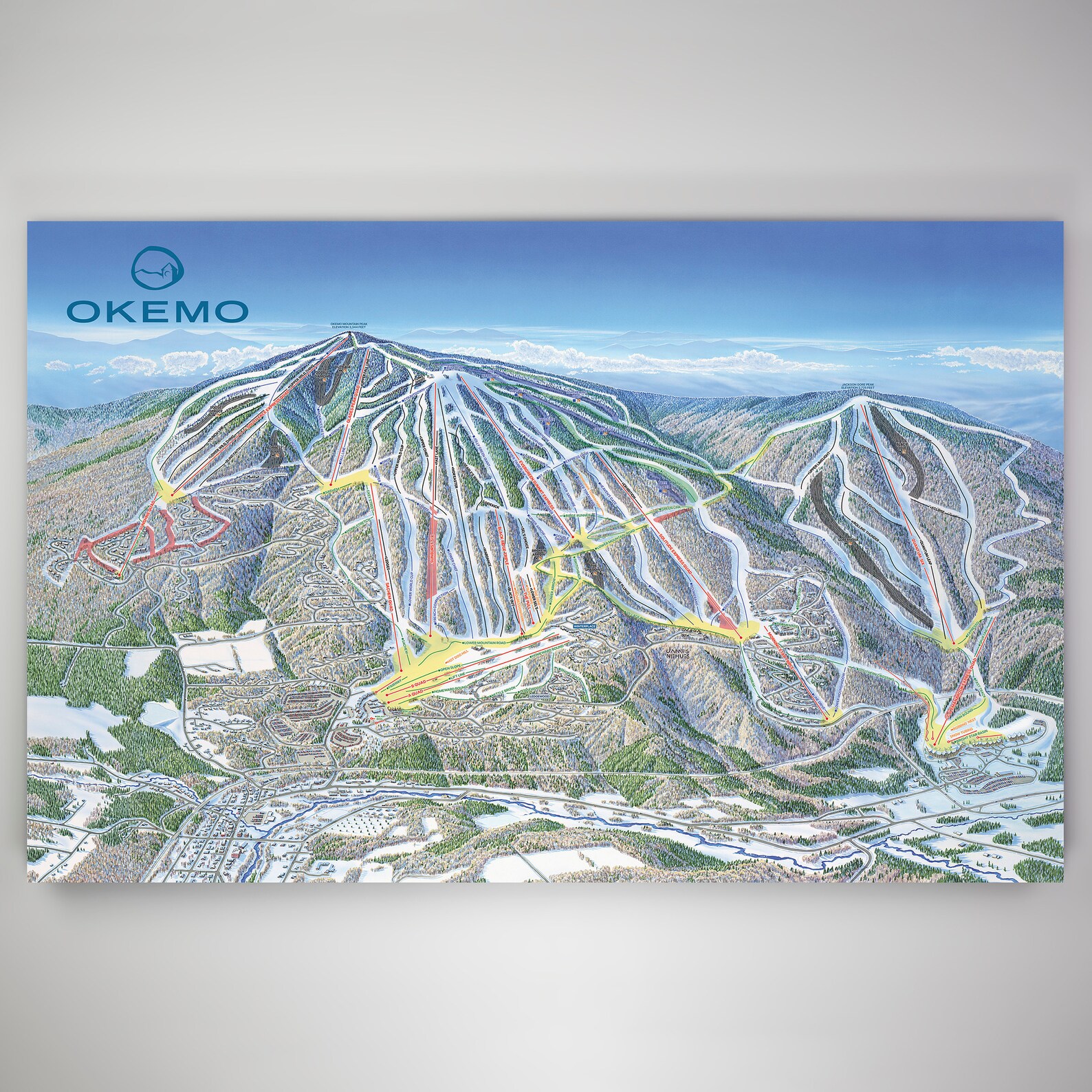Okemo Medium Canvas Licensed Resort Trail Map 22 X 35 Etsy
