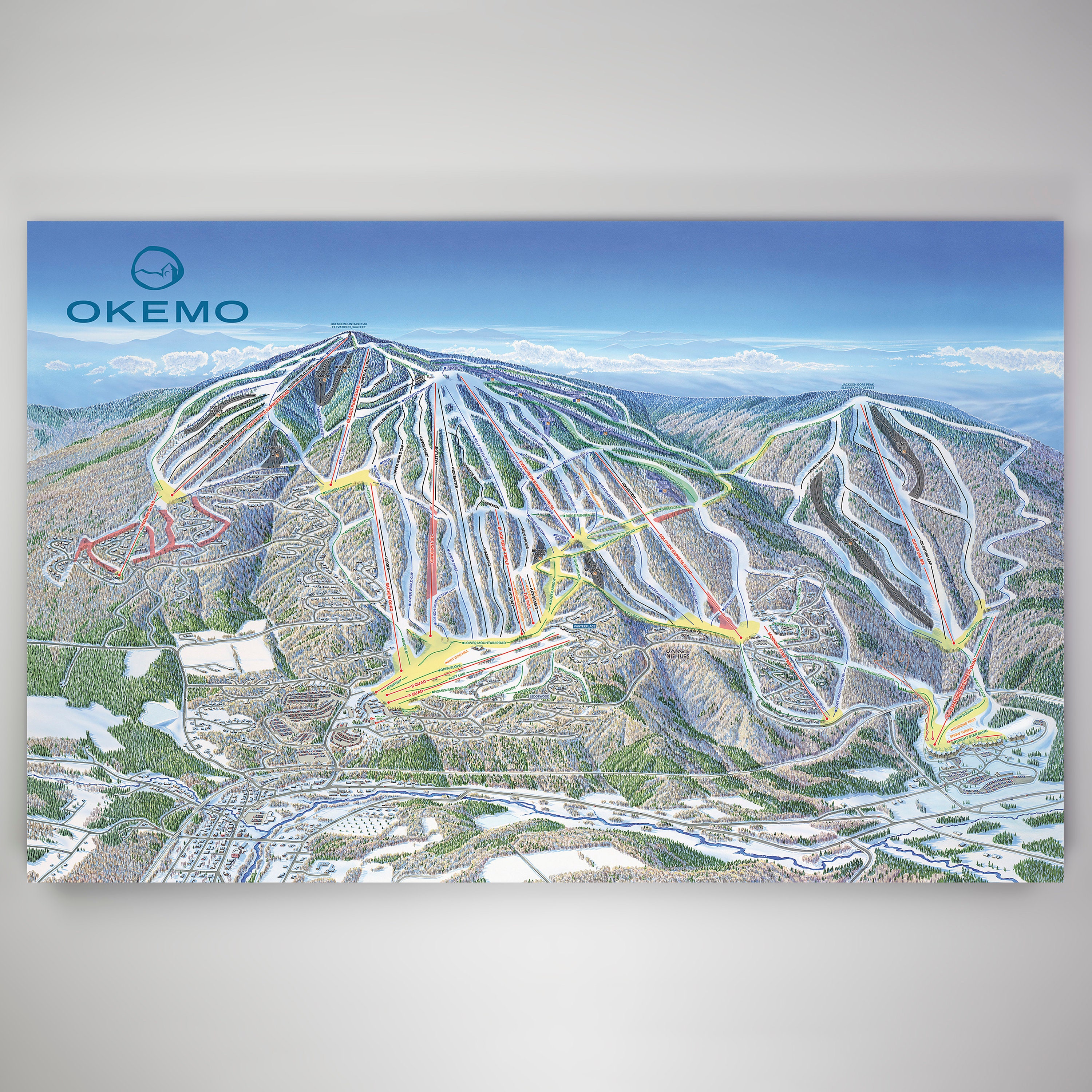 Okemo Mountain Trail Map Okemo Resort Licensed Trail Map Medium Canvas 22 X | Etsy Australia