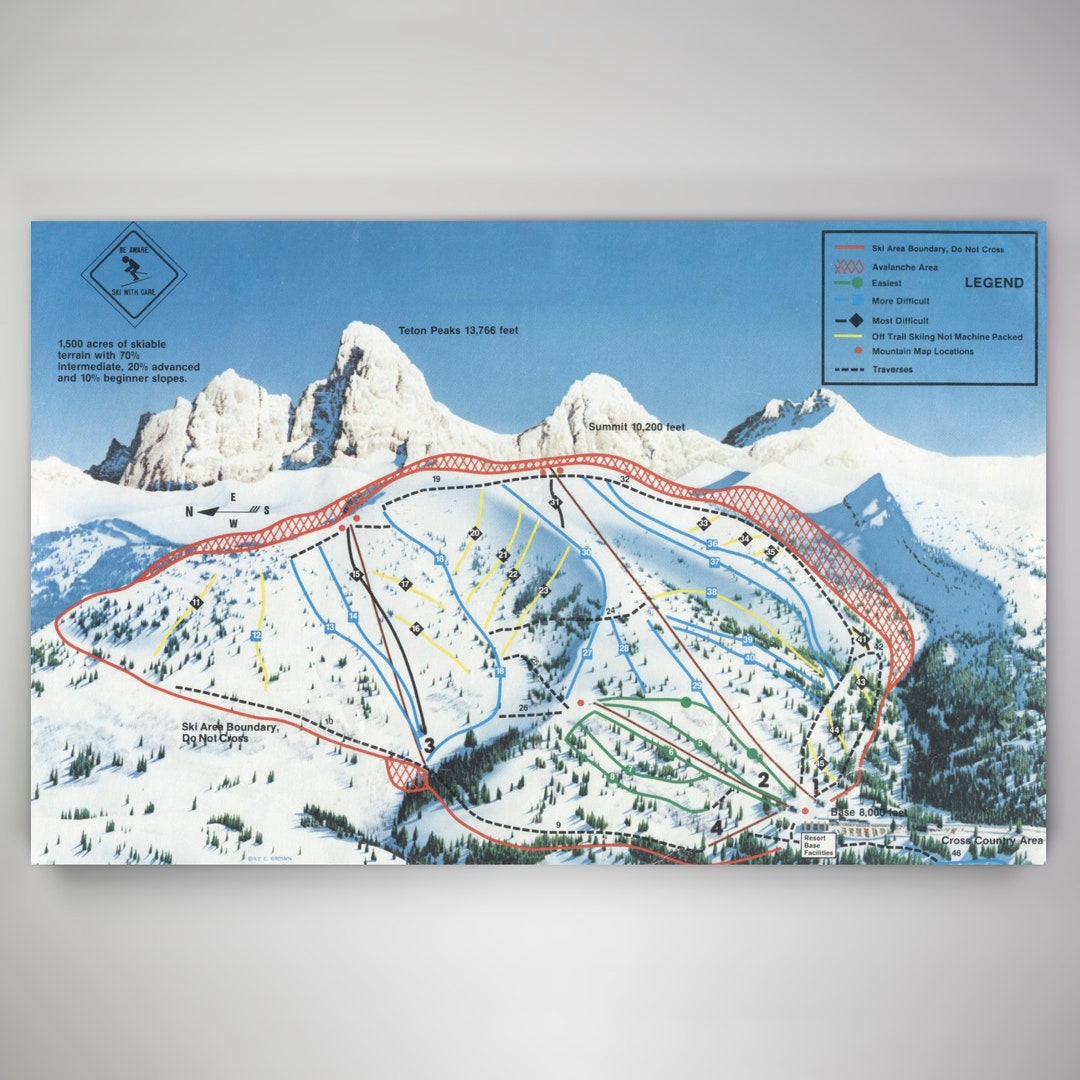 Grand Targhee Resort Licensed Trail Map Medium Canvas 22 X 30 Vintage