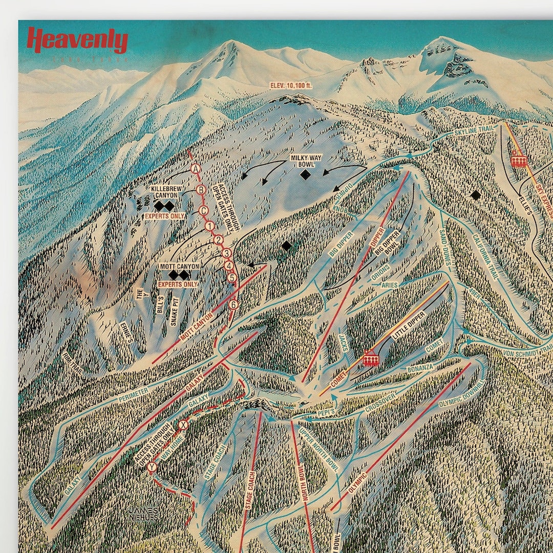 Heavenly Resort Licensed Trail Map Large Maple Wood Print 32 X 44