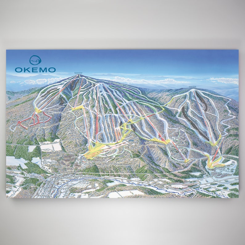 Okemo Resort Licensed Trail Map Large Canvas 32 X 48 Etsy