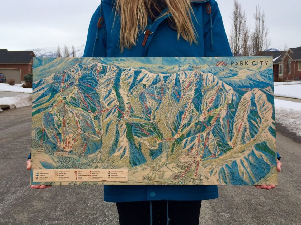 Park City Resort Licensed Trail Map Small Maple Wood Print Etsy