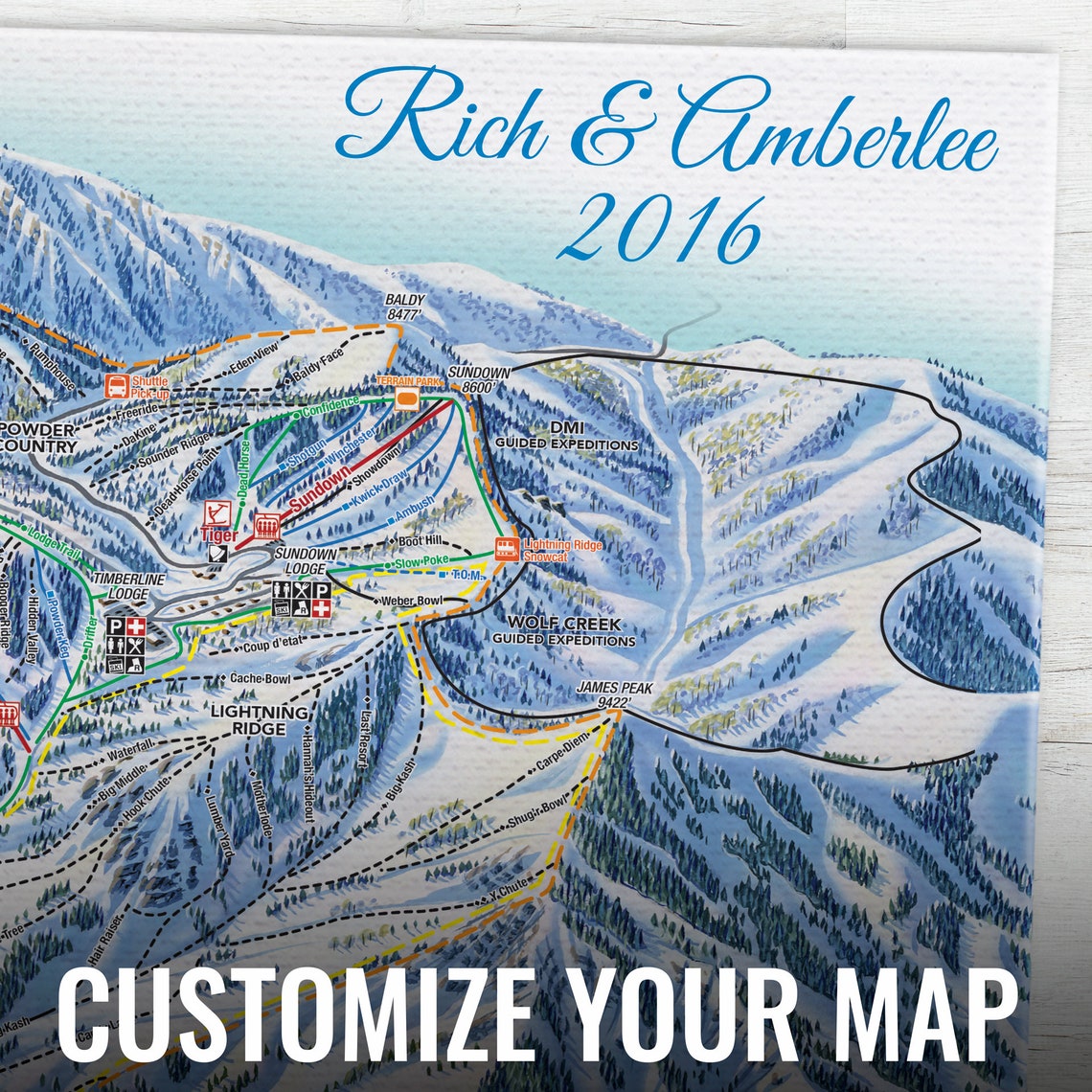 Park City Resort Licensed Trail Map Small Maple Wood Print 16 X 30 Etsy