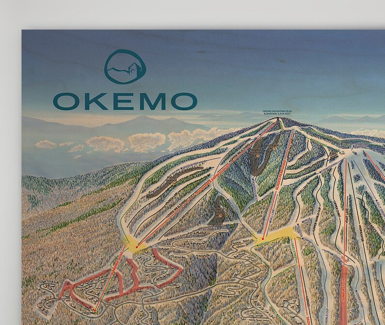 Okemo Resort Licensed Trail Map Large Maple Wood Print 32 X 48 Etsy UK