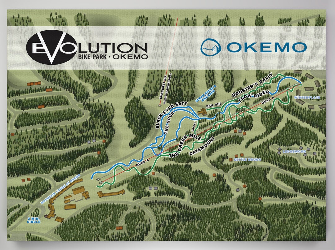 Okemo Summer Resort Licensed Trail Map Large Canvas 32 Etsy