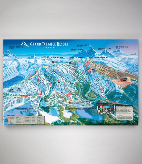 Grand Targhee Resort Trail Map Grand Targhee Resort Licensed Trail Map Small Maple Wood | Etsy