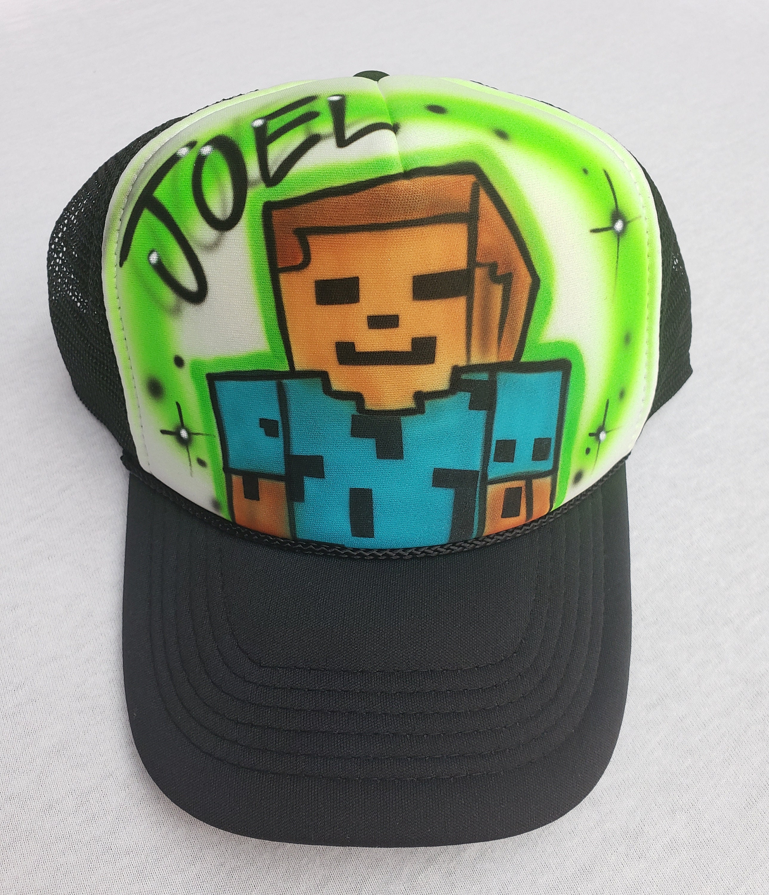 Airbrushed Minecraft Steve Inspired Hat Trucker Snapback Etsy