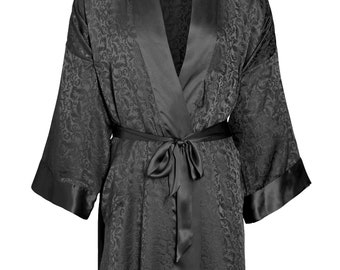 Men's Bathrobe Silk Short Kimono Style Robe Dressing Gown