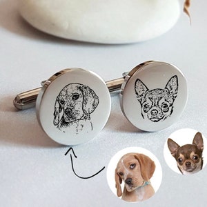 Personalized Pet Portrait Cufflinks: Custom Dog Cat Dad Husband Groom Wedding Memorial Gift