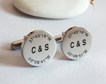 Personalized Coordinate Initial Cufflinks Latitude Longitude Cuff Links for Dad, Best Man Cufflink for groom Cufflink for Wedding