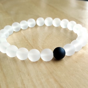 Matte Black bracelet, Yin yang bracelets matte white quartz bracelets unisex Yoga bracelet Gemstone Woman bracelet gift for girlfriend B183