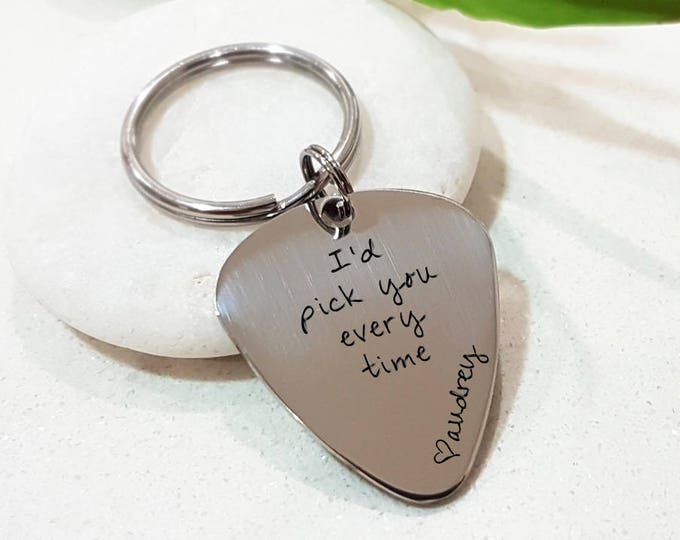 Guitar Pick Keychain - Personalized Name Keychain - Boyfriend husband gift - Anniversary Gift - Gift for Him -Musician Keychain K1