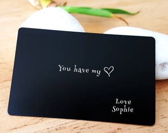 Metal Wallet Insert,Custom Wallet Card,Engraved Wallet Card, Valentines,Anniversary,Wedding Day Gift, Groom's Gift for Him, Father's Day W14