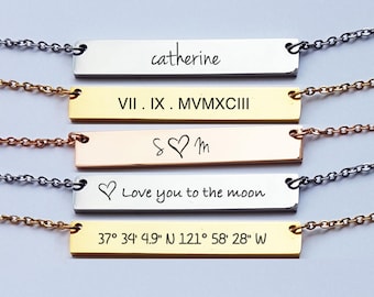 Bar Necklace Personalized, Custom Name, Gold Bar Necklace, Personalized Name Necklace, Mothers Gift, Mothers Necklace  bridesmaid gift N15.1