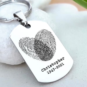 Personalised Finger Print Engraving Army military tag, Custom Heart Fingerprint Keychain, Dog tag, Memorial keychain, Funeral necklace