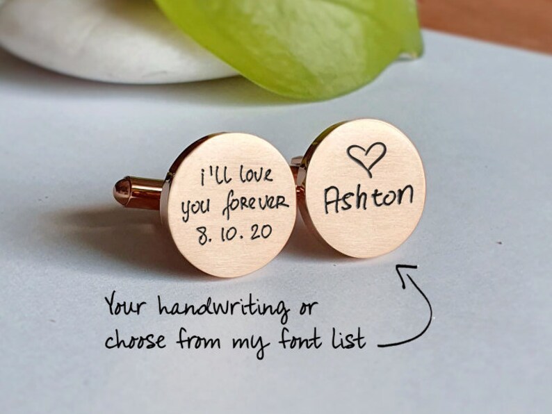 Handwriting CuffLinks Custom Dad Husband Rose Gold Cufflinks Groom Wedding Black Cuff links father day gift Personalized Cuff Links