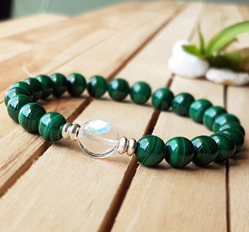8mm Natural Malachite Bracelet Quartz Mala Bracelet Healing Etsy