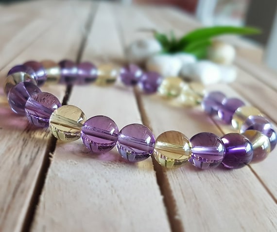 Beautiful Ametrine Bracelet, 9mm Facet Round Bead, Amethyst, Citrine,  Crystal Bracelet - Etsy