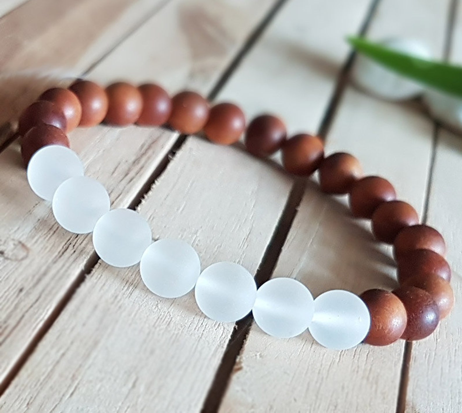 8mm Sandalwood Bracelet Matte White Braceletsandal Wood Yoga Etsy