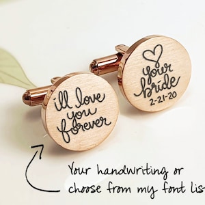 Personalized Rose Gold Cuff Links, Handwriting matte Black CuffLinks, Custom Dad Cufflinks Groom Wedding Black Cuff links father day