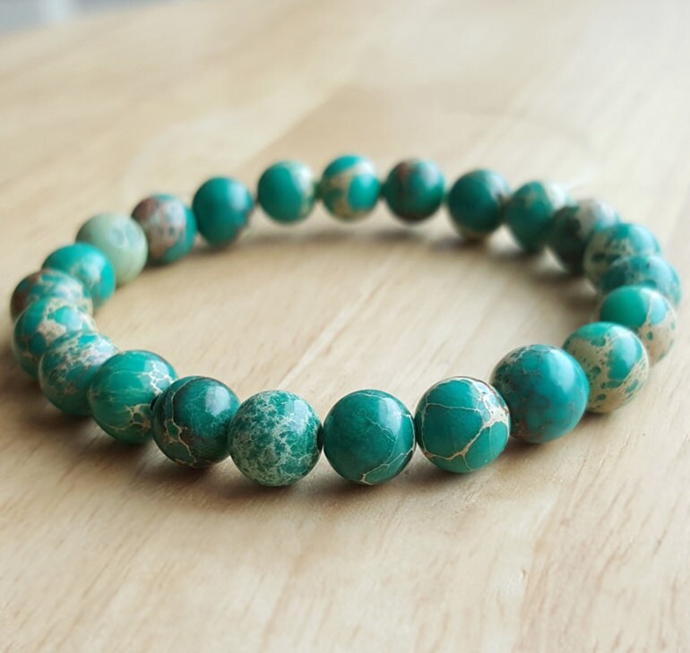 8 Mm Green Jasper Bracelet Men Women Unisex Yoga Bracelet Etsy